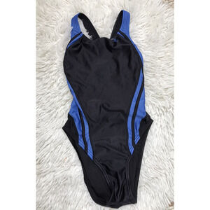 SPEEDO One Piece Swimsuit Women's size 6/32 Blue Black White Swimwear Open Back